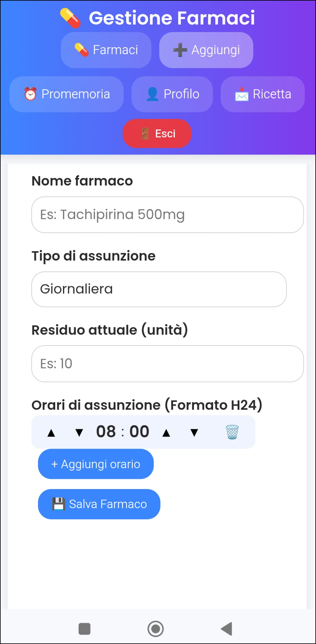 Aggiunta farmaco